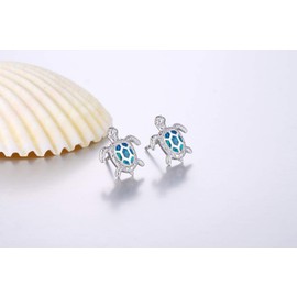 AMIGUO Blue Opal Sea Turtle Earring Sterling Silver Earrings Jewelry for Women Gifts