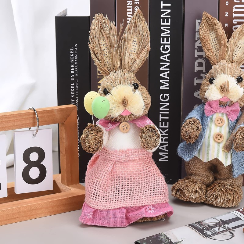 Easter Bunny Couple Rabbits Figurine,2PCS Easter Bunny Doll Easter Decorations