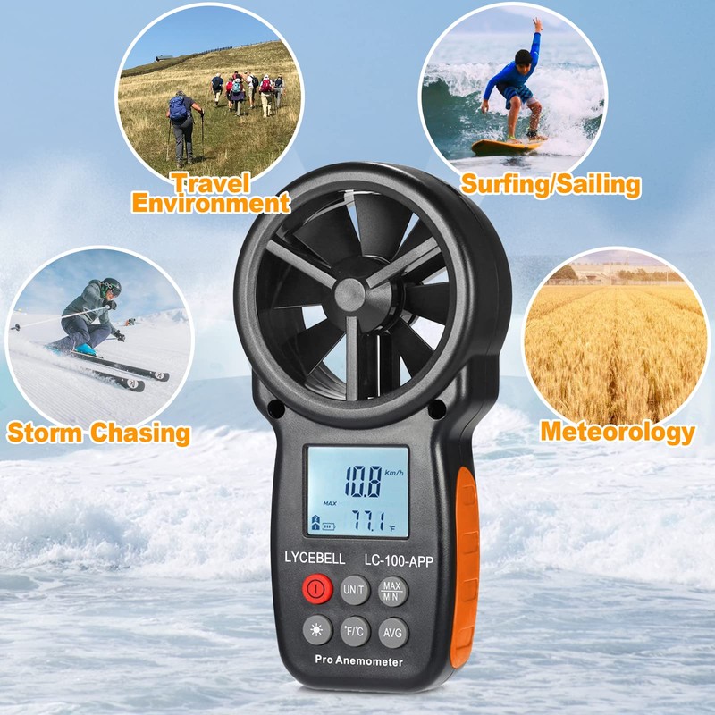 LYCEBELL LC-100-APP Digital Anemometer APP Connect with Wireless Bluetooth for