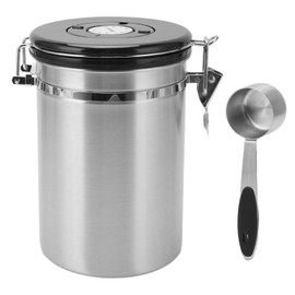 Coffee Bean Storage Stainless Steel Airtight Container Coffee with 30ml Spoon Date Tracking Coffee Canister for Store 1.8L Stainless Steel Color