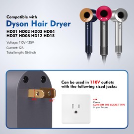 Cable de repuesto para secador de pelo Dyson, cable de alimentación para secador de pelo, cable de reparación de cable de alimentación mejorado de 110 V, kit de reparación de cable de alimentación
