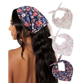 3Pcs Floral Hair Bandanas Head Kerchief for Women Girls Tie-Back Boho Hair Scarf Headband Bandana Triangle Head Scarf