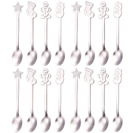 16 PCS Christmas Coffee Tea Spoons Set, PBIEHSR Stainless Steel Stirring Mixing Xmas Teaspoons for Dessert Drinks Espresso Milkshake Jam, 4 Styles