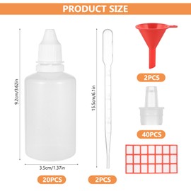 Pack of 20 50 ml Liquid Bottles, Dropper Bottles, Empty Squeeze Bottles, Plastic Dosing Bottles, Plastic Bottles, Dropper Bottles with Lid for Essential Oils, with Funnel/Transfer Pipette/Sticker