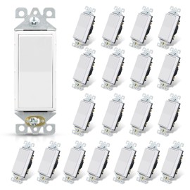 ELEGRP Glossy White Single Pole Decorator Light Switch, 15Amp, 120-277V, Decorative Paddle Rocker Switch Replacement, On/Off Wall Switch, Self-Grounding, Residential/Commercial Grade, 20 Pack, UL/CUL,