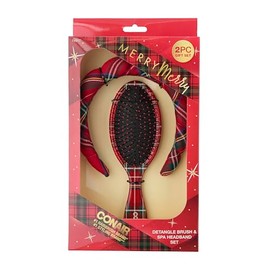 Conair CONAIR Spa Tartan Headband & Detangle Cushion Brush 2pk Set - spa headband for washing face - Bubble headband - Makeup headband - GRWM headband - gifts for teen girls - stocking stuffers