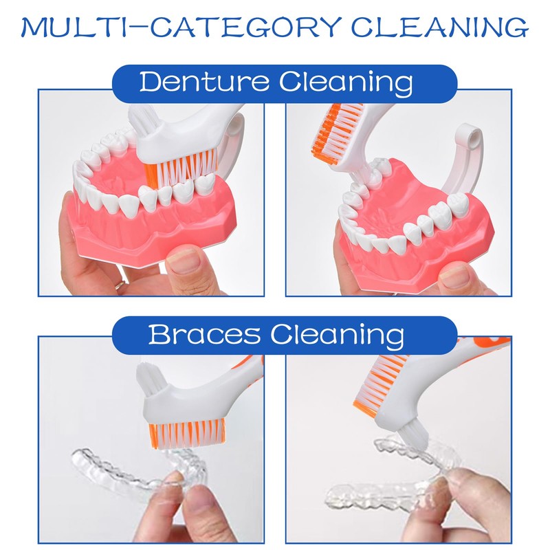 Pack of 4 Denture Toothbrushes, Denture Brush, with Multilayer Bristles