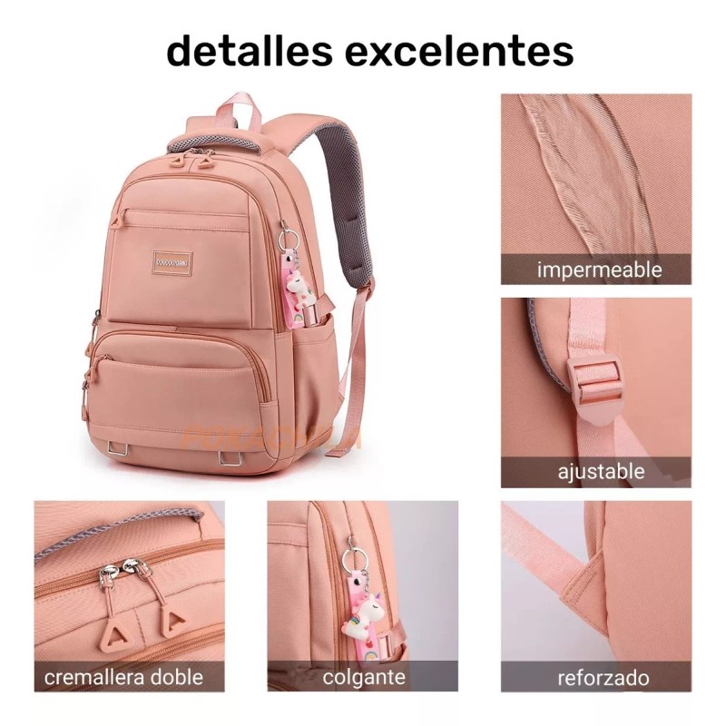 Pokachila Mochila Escolar Antirrobo Impermeable De Moda Para Niñas Segundarias