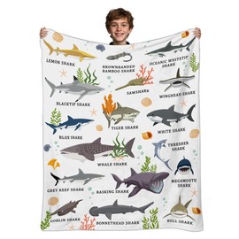 Fiwbnasz Shark Gifts for Boys/Girls, Shark Blanket Kids, Sharks Educational Blankets, Ocean Educational Gifts for Kids, Ocean Blankets, Whale Sharks Blanket 50" X 60"