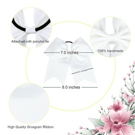 CHEUNGHAO 2 Packs 8 Inch Jumbo Cheer Hair Bows White/Pink Large Cheerleading Bows Ponytail Holder Elastic Band Handmade for Teen Girls Softball Cheerleader Outfit Uniform