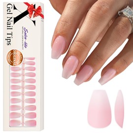 KQueenest Soft Gel x Nail Tips Pre-Colored Ombre French Press on Nails Short Coffin Gradient Pink French Nail Tips for Acrylic Nails Ballerina Pre-Buff Gel Tip Nail Fake Nail Extensions 150 Pcs
