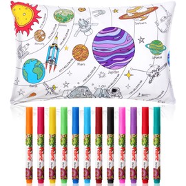Mindsoft Coloring Craft Coloring Pillowcase Space Pillowcase with 12 Pcs Markers Pens for Decoration Supplies Craft, 28.7 x 19.7 Inch