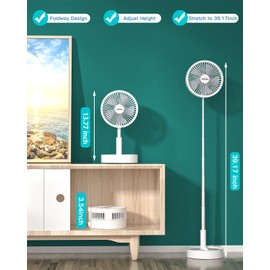 AICase Stand Fan,Folding Portable Telescopic Floor/USB Desk Fan with 10800mAh Rechargeable Battery,4 Speeds Super Quiet Adjustable Height and Head Great for Office Home Outdoor Camping-White