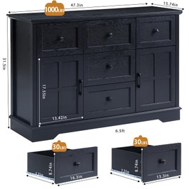 HDDDZSW 5+2 Dresser for Bedroom, Black Chest of Drawers for Bedroom with Wooden Drawers and Cross Doors, Wood Dressers Storage TV Stand for Living Room