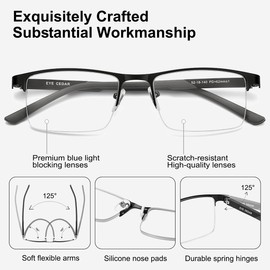 EYECEDAR 5 Pack Premium Blue Light Blocking Reading Glasses Men Metal Half Frame Spring Hinges Computer Readers for Men and Women 3.0
