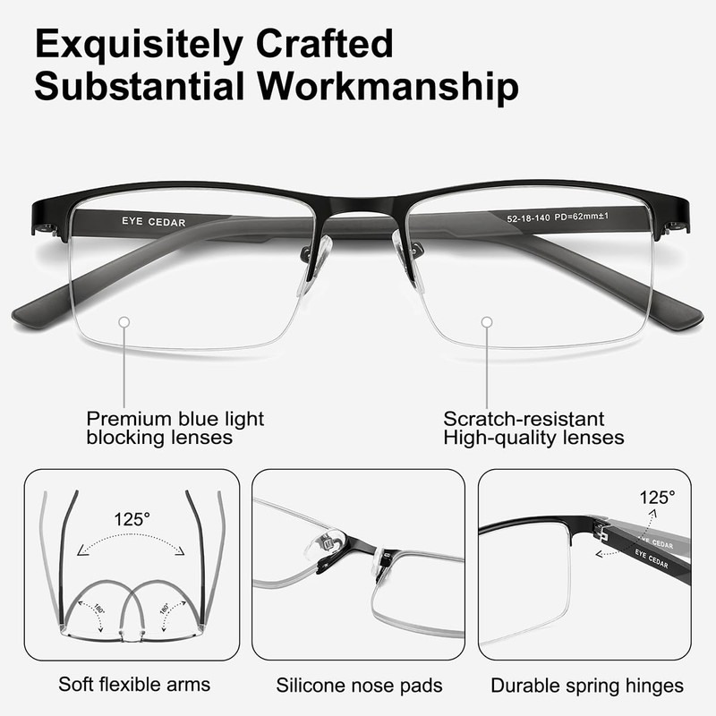 EYECEDAR 5 Pack Premium Blue Light Blocking Reading Glasses Men