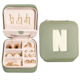 S.Leaf Initial Travel Jewelry Case - Portable Jewelry Box for Women - Small, Gift Boxes - Organizer Box - Letter N
