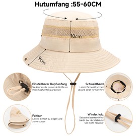 Yikki Women's Sun Hat - Safari Hat UV Protection with Sun Hat Women's Foldable Design & Breathable Mesh - Adjustable Chin Strap, Wide Brim - Summer Hat for Camping, Fishing, Travel & Outdoor, beige