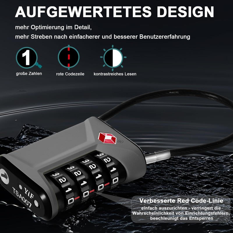 ZHEGE Luggage Lock, Cable Lock TSA Approved with White Numbers,