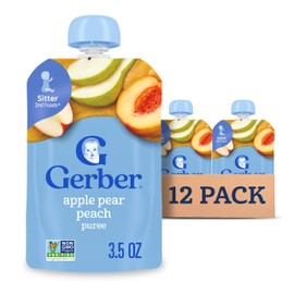 Gerber Stage 2 Baby Food, Apple Pear Peach Puree Pouch, Baby Food, 2 Servings of Fruit, No Added Sweetener, No Artificial Colors or Flavors, 12-Pack