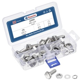 Kozelo 32 Pcs Bolts and Nuts Washers Kit - [M10-1.5x25] 304 Stainless Steel Hex Tap Bolt Assortment Fully Threaded Hexagon Head Machine Bolts Right Hand External Hex Drive, Silver Tone