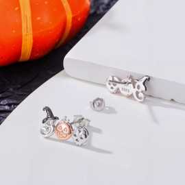 KoyeKei Halloween BOO Earrings for Women 925 Sterling Silver Pumpkin Skull Witch Hat Stud Earrings BOO Halloween Jewelry Gifts for Daughter