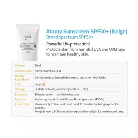 ATOMY Sunscreen SPF 50+ Pa+++ Beige 60ml 2EA. Free Shipping (Exp. Aug.2027)