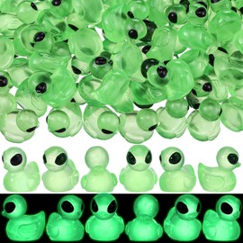 VioraWhite 100 Pcs Luminous Green Alien Duck Figurine Mini Funny UFO Sci-fi Resin Duck for Party Favors Dashboard Decor Desk Collectible Cute Alien Decor Prize Boxes Stocking Stuffers