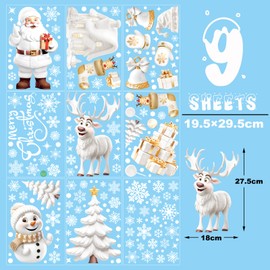 BOOMTOP 190Pcs Christmas Window Stickers 3D Stereo Snowflakes Santa Christmas Tree Reindeer Window Cling Decals White Christmas Static Stickers for Christmas Window Decoration
