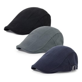 Geyanuo 3Pcs Newsboy Hat for Men Cotton Cool Flat Cap Adjustable Ivy Hat