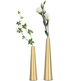 Vixdonos 10.5/8.5 inch Gold Metal Vase Small Dried Flower Vase Set of 2 Taper Vase for Wedding Table Centerpiece Decorations, Home Decor (Gold)