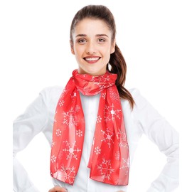 CBC Crown Christmas Scarf - Christmas, Snowman, Snowflakes Theme Fashion Scarf - 13"x60" Made In Korea (SNOWFLAKE - RED)