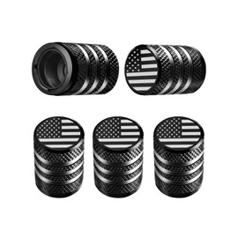 Tire Valve Stem Cap Cover - (5 Pack) Tire Air Cap Metal with Plastic Liner Corrosion Resistant Leak-Proof American Flag for Car Truck Motorcycle Bike Black