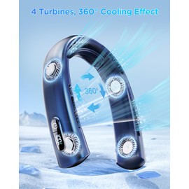 JMOSTRG Portable Neck Fan - 4 Turbines Neck Fan Rechargeable 7000mAh, Cooling Neck Fan with Necksupport, Bladeless Personal Fan with LED Display, Quiet 360° Airflow for Hot Flashes, Travel