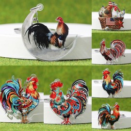 Acrylic Colorful Rooster Chicken Keychains Animals KeyRing Car Purse Bags Pets Lover Farm Thanksgiving Gifts, Chiken 01, adjustable