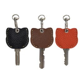 kaupili Key Case, Key Cover, Set of 3, Genuine Leather, Key Holder, Durable, Anti-Theft, Hides Keys, Women's, Cute, Cat Design, y3