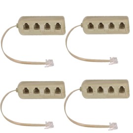 XIAOYAOREN 4PcsRJ11 Phone Socket 6P4C Male Phone Jack Splitter to 4 Female Way Socket Beige Adapter Telephone Line Splitter with Telephone Extension Cord