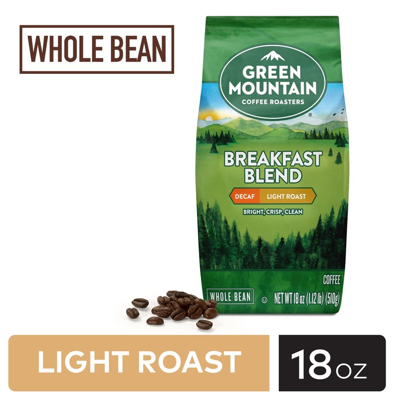 Green Mountain Coffee Roasters Breakfast Blend Decaf, Whole Bean Coffee,