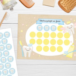 Reward chart set for children in a 10-sheet tear-off pad - Motivating design as an educational aid - with great stickers for boys and girls - Brushing teeth 1 set 10