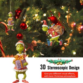 Christmas Decorations, Hanging Ornament Christmas Tree Decorations Pendants, Funny Resin Green Xmas Decor for Home Holiday Party(With Gift 10cm)