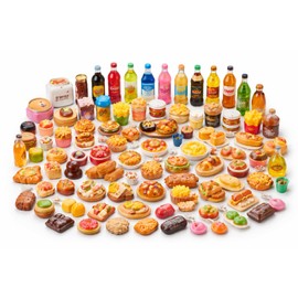 Genérico Comida Miniatura de Juguete 30, 50 y 100 Piezas para Casa de Muñecas, Set de Comida y Bebida en Miniatura Realista, Accesorios de Cocina Escala 1:12 (100)