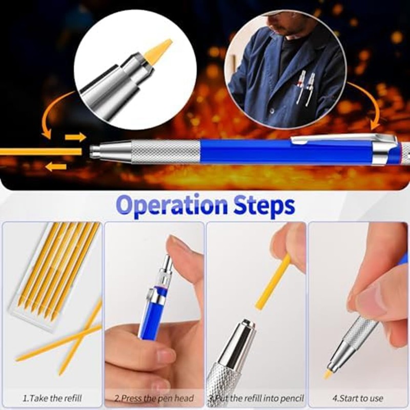 Lyaciomn Welding Pencil with Round Lead Set Metal Welding Marker