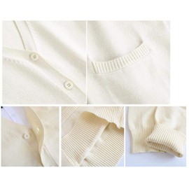 NANNRE School Cardigan, Knit, 100% Cotton, Top, Plain, Long Sleeve, Girls’ Uniform, V-Neck, Loose, Women’s, Student’s, Unisex, Office, School, Large Sizes, Spring, Autumn, Winter, white