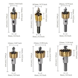 Bestgle 6Pcs HSS Drill Bit Hole Saw Cutter Set, HSS Core Drill Bit Metal Hole Opener Cutting Tool 16mm 18.5mm 20mm 22mm 25mm 32mm