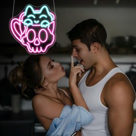 Neon Sign, HSJNJKFU Cat Coffee Cup Neon Signs for Wall Decor LED Sign for Room Cafe Home Party Birthday Bar Beer Signs - USB Powered.