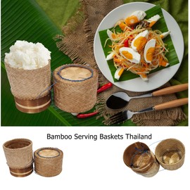 Heavens Tvcz Bamboo Sticky Rice Basket Kratip Small Handmade Natural Steamer Kitchen in Thailand for Kitchenware or Cookware Pot Food Travel Picnic Keeping After Steaming Keep Warm