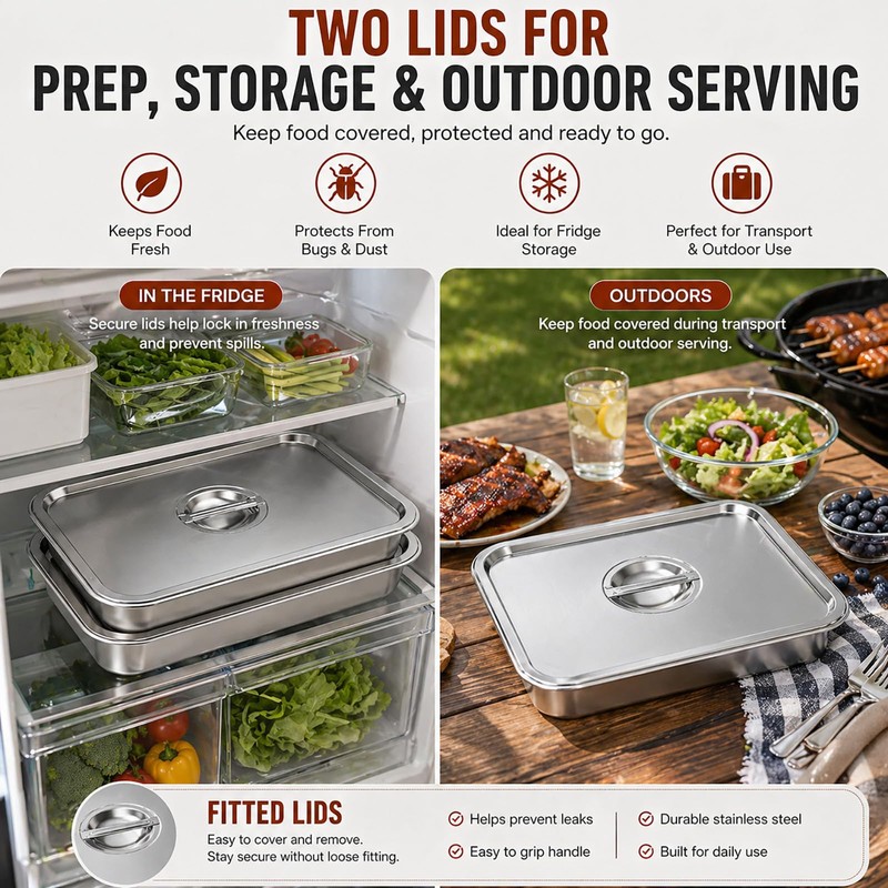 QURAS Grill Prep & Serve Tray Set with Lids, 5-Piece