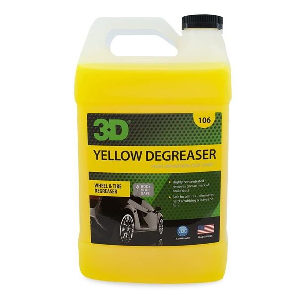 3D Yellow Degreaser Wheel & Tire Cleaner - Safely Removes Brake Dust & Dirt from Wheels & Tires - All-In-One Car Wash Detailing Spray Refill 1 Gallon