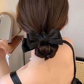 Yheakne Vintage Black Bow Hair Claw Clip Satin Bowknot Hair Clip Barrette Black Bow Claw Hair Clip Hold Hair Claw Barrette Hair Accessories Headwear Hairclip Jewelry for Women