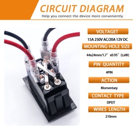 mankk 4 Pin DPDT Momentary RV Jack Switch DC12V Reverse Polarity Rocker Switch 20A (ON)-Off-(ON) Motor Control Switch with Pre-Wires for 5th Wheel Tongue Trailer KCD2-7-223-4PIN-X